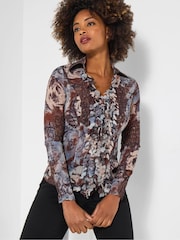 Joe Browns Grey Autumn Print Ruffle Blouse - Image 1 of 5