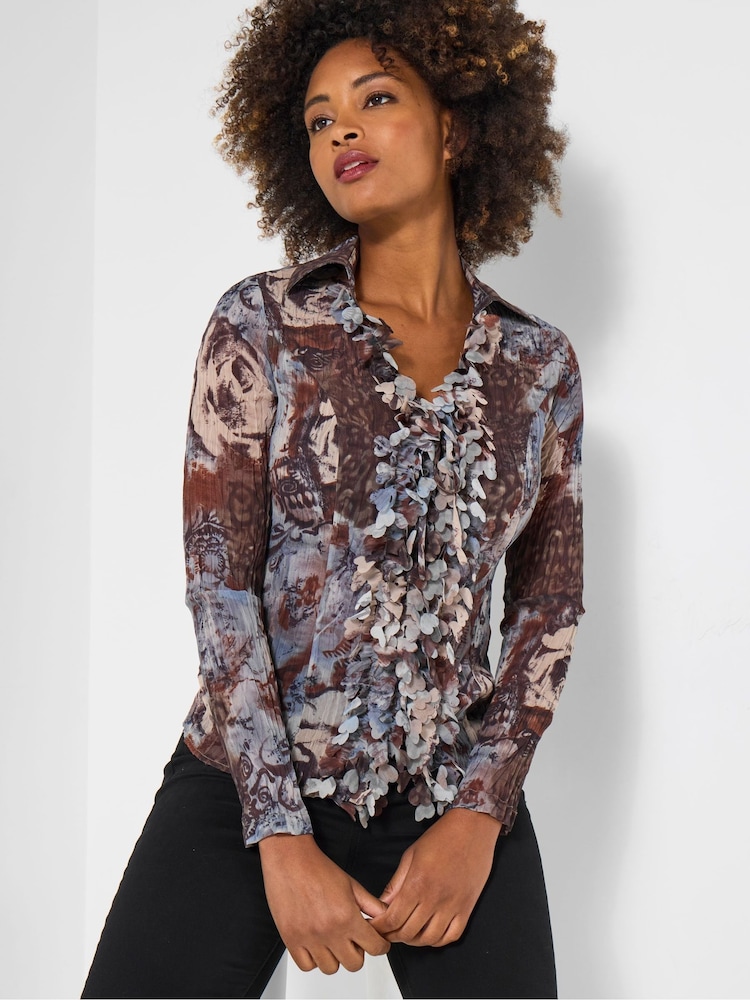 Joe Browns Grey Autumn Print Ruffle Blouse - Image 1 of 5 Joe Browns Grey Autumn Print Ruffle Blouse - Image 1 of 5