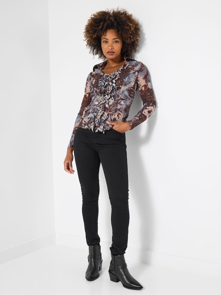 Joe Browns Grey Autumn Print Ruffle Blouse - Image 2 of 5 Joe Browns Grey Autumn Print Ruffle Blouse - Image 2 of 5