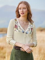 Joe Browns Cream Exquisite Embroidered Henley Top - Image 1 of 6