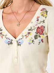 Joe Browns Cream Exquisite Embroidered Henley Top - Image 3 of 6