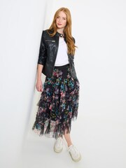 Joe Browns Black Mesh Floral Ruffle Skirt - Image 2 of 5