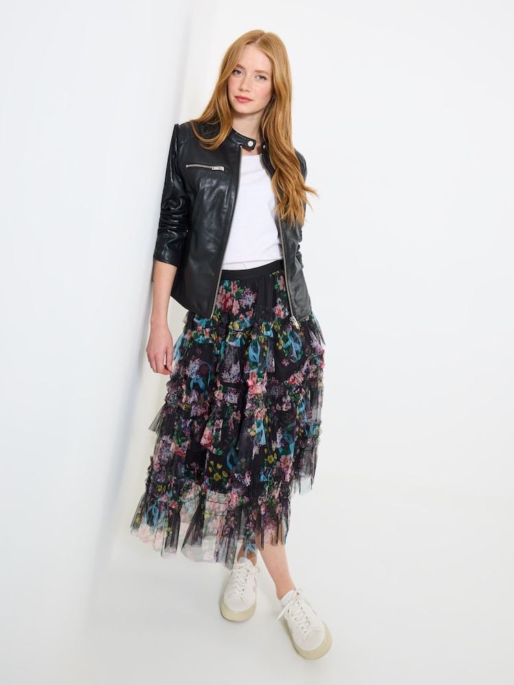 Joe Browns Black Mesh Floral Ruffle Skirt - Image 2 of 5