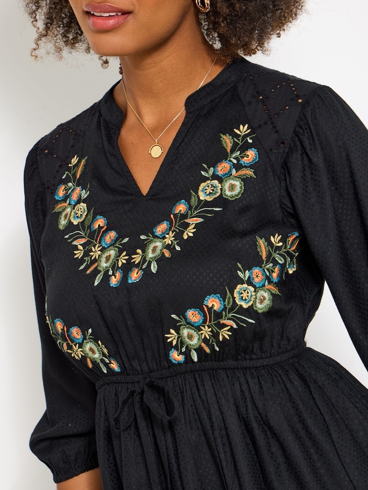 Joe Browns Black Boho Embroidered Dress - Image 2 of 5 Joe Browns Black Boho Embroidered Dress - Image 2 of 5