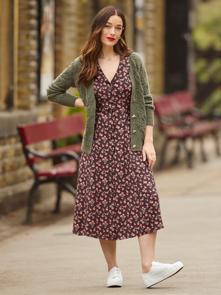 Joe Browns Brown Floral Vintage Tea Dress - Image 2 of 7