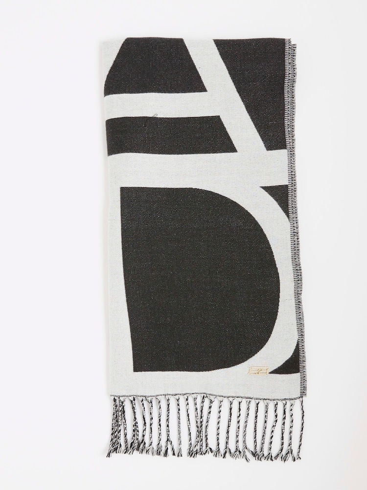 River Island Grey Bold Monogram Scarf - Image 1 of 3