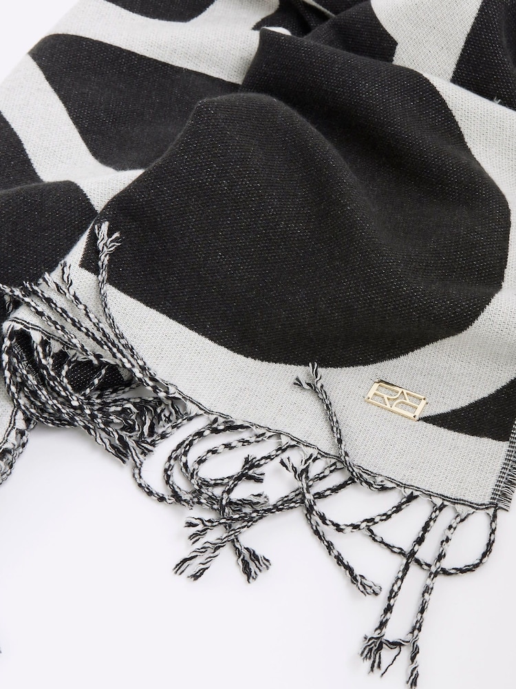 River Island Grey Bold Monogram Scarf - Image 3 of 3