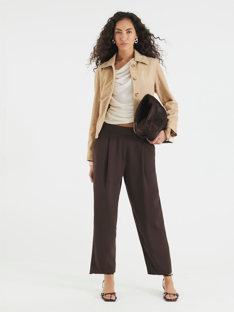 River Island Brown Barrell Leg Elastic Waist Trousers - Image 1 of 4