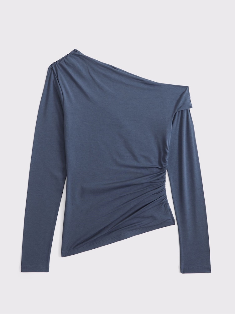 Abercrombie & Fitch Blue Asymmetric Knit Long Sleeve Top - Image 1 of 1 Abercrombie & Fitch Blue Asymmetric Knit Long Sleeve Top - Image 1 of 1