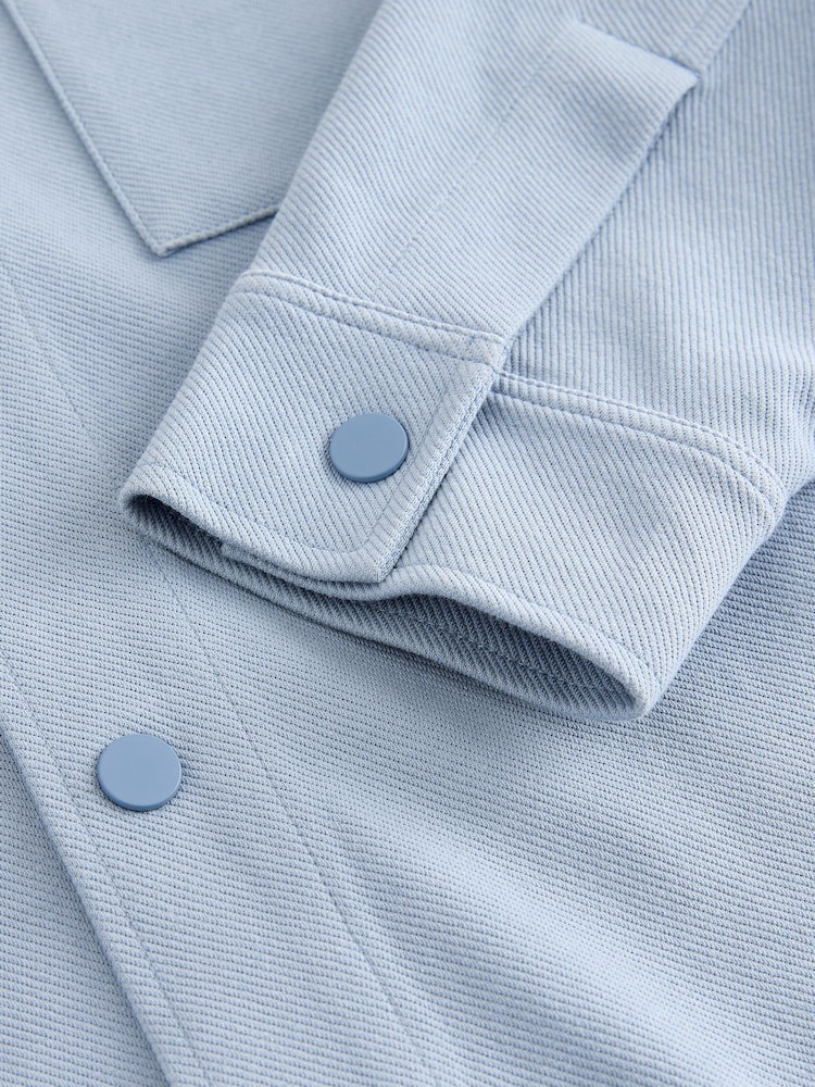Light Blue Jersey Twill Popper Shacket - Image 10 of 10 Light Blue Jersey Twill Popper Shacket - Image 10 of 10