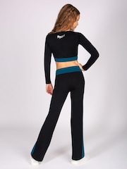 Pineapple Black Contrast Panel Long Sleeve Jersey Crop Top - Image 6 of 6