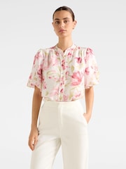 Forever New Cream Becca Scalloped Blouse Contains Linen - Image 1 of 5