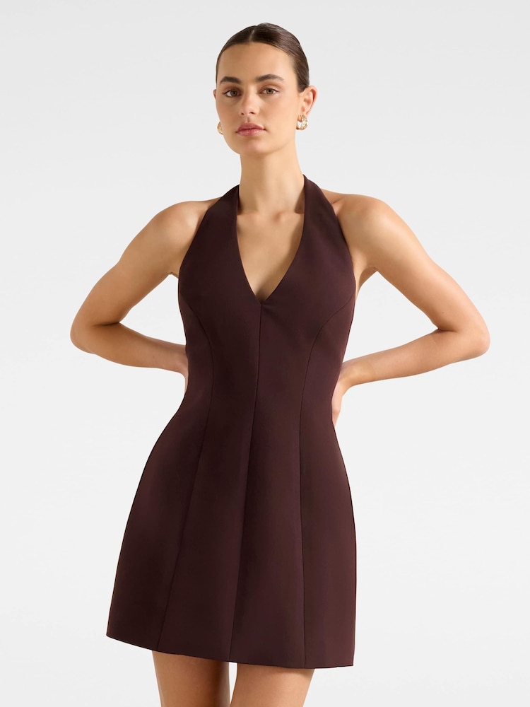 Forever New Purple Riley Structured Halter Neck Mini Dress - Image 1 of 5 Forever New Purple Riley Structured Halter Neck Mini Dress - Image 1 of 5