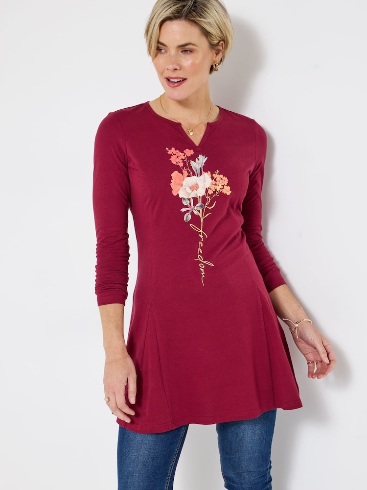 Joe Browns Red Floral Print long line Top - Image 1 of 5 Joe Browns Red Floral Print long line Top - Image 1 of 5