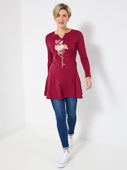 Joe Browns Red Floral Print long line Top - Image 3 of 5