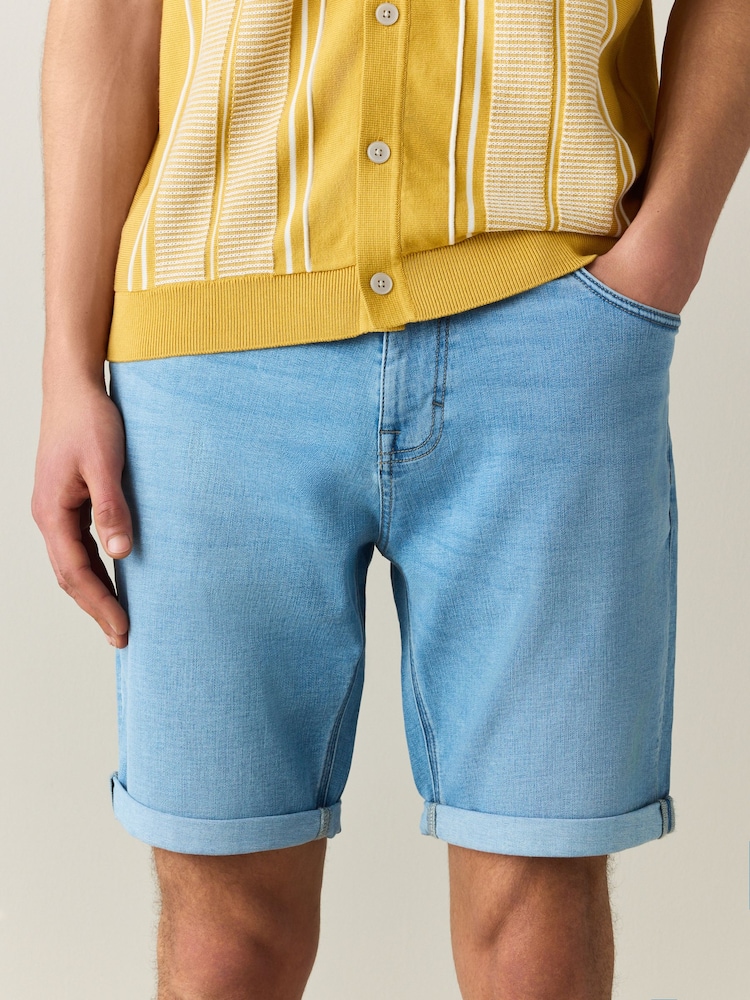 Light Blue Slim Fit Motion Flex Denim Shorts - Image 1 of 11 Light Blue Slim Fit Motion Flex Denim Shorts - Image 1 of 11