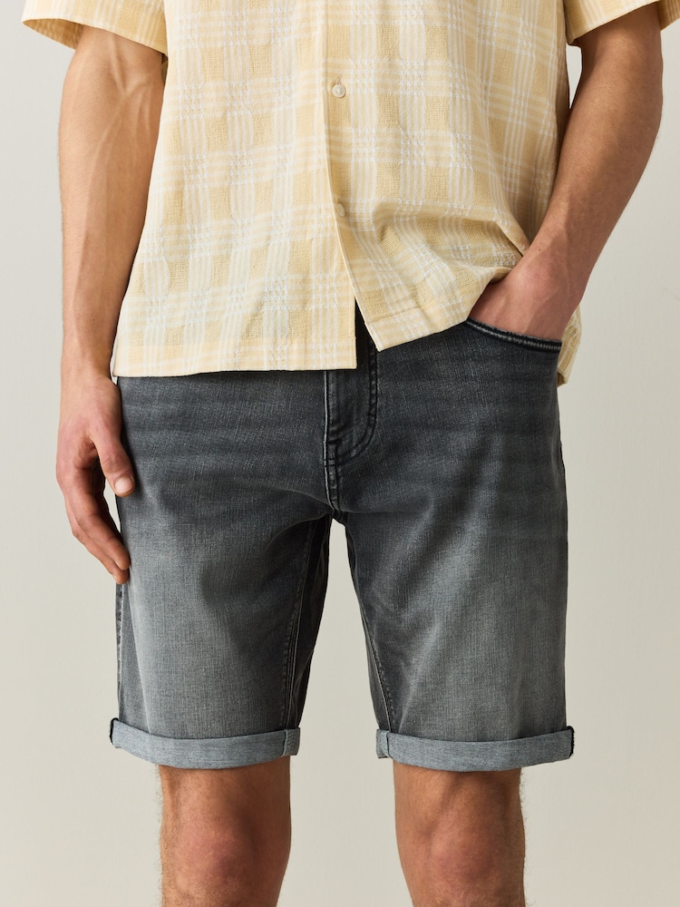 Dark Grey Slim Fit Motion Flex Denim Shorts - Image 1 of 10 Dark Grey Slim Fit Motion Flex Denim Shorts - Image 1 of 10