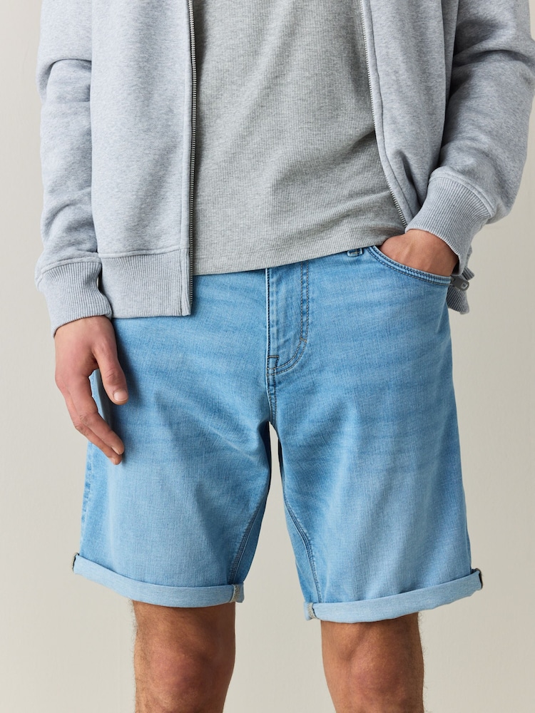 淡藍色 - 直筒款 - Motion Flex牛仔短褲 - 圖片 1/5