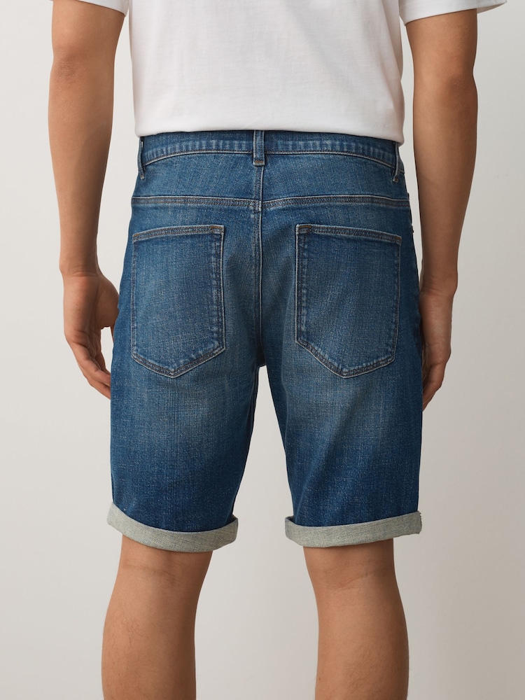 Blue Slim Fit Stretch Denim Shorts - Image 2 of 5 Blue Slim Fit Stretch Denim Shorts - Image 2 of 5