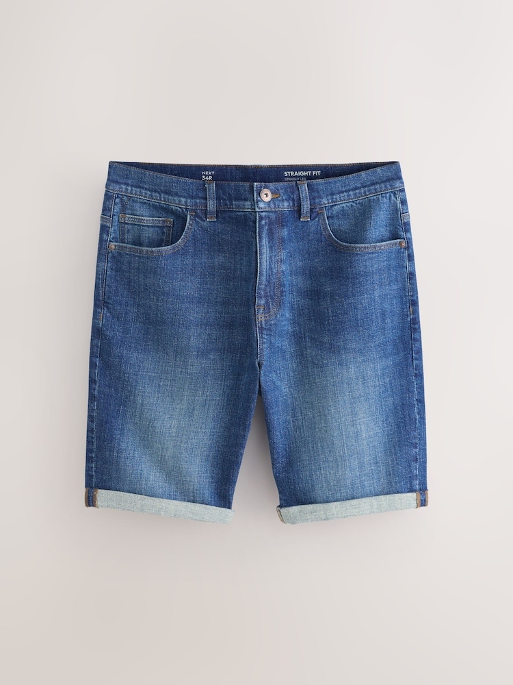 Көк - Түз туура - Stretch Denim шорты - 5ичинен 1 сүрөт