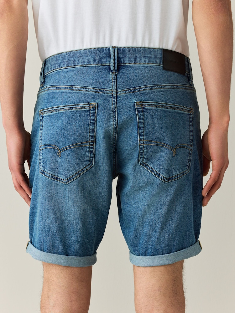 Mid Blue Slim Fit Motion Flex Denim Shorts - Image 2 of 11 Mid Blue Slim Fit Motion Flex Denim Shorts - Image 2 of 11