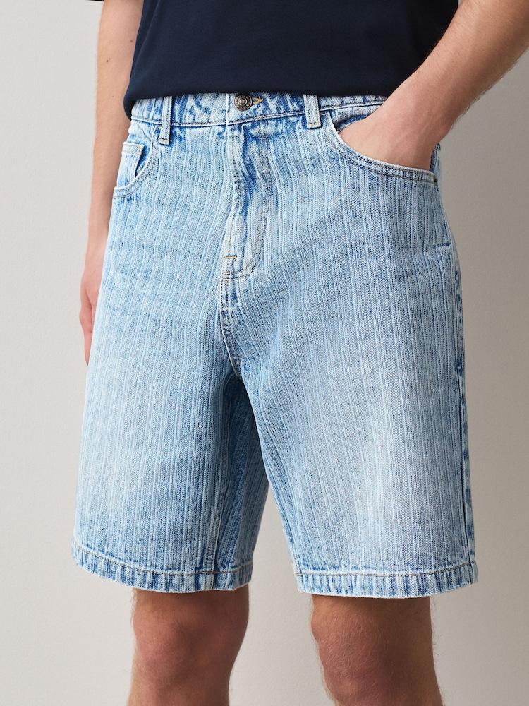Blue Denim Stripe Shorts - Image 1 of 9