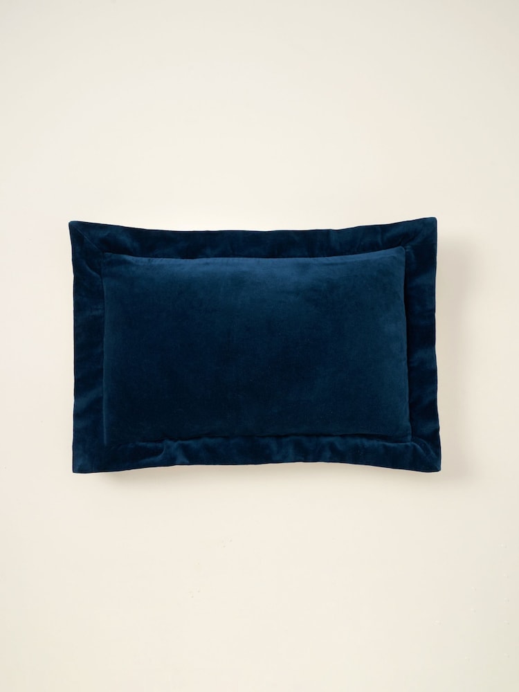 Truly Blue Velvet Flange Rectangle Cushion Cover - Image 2 of 2 Truly Blue Velvet Flange Rectangle Cushion Cover - Image 2 of 2