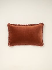 Truly Burnt Orange Velvet Fringe Lombard Cushion Cover - Image 2 of 2