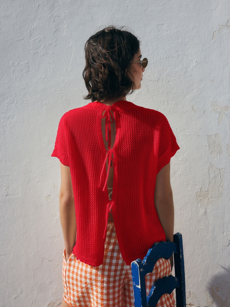 Rot - Tanktop-Überwurf mit Muschelmuster - Bild 2 von 7