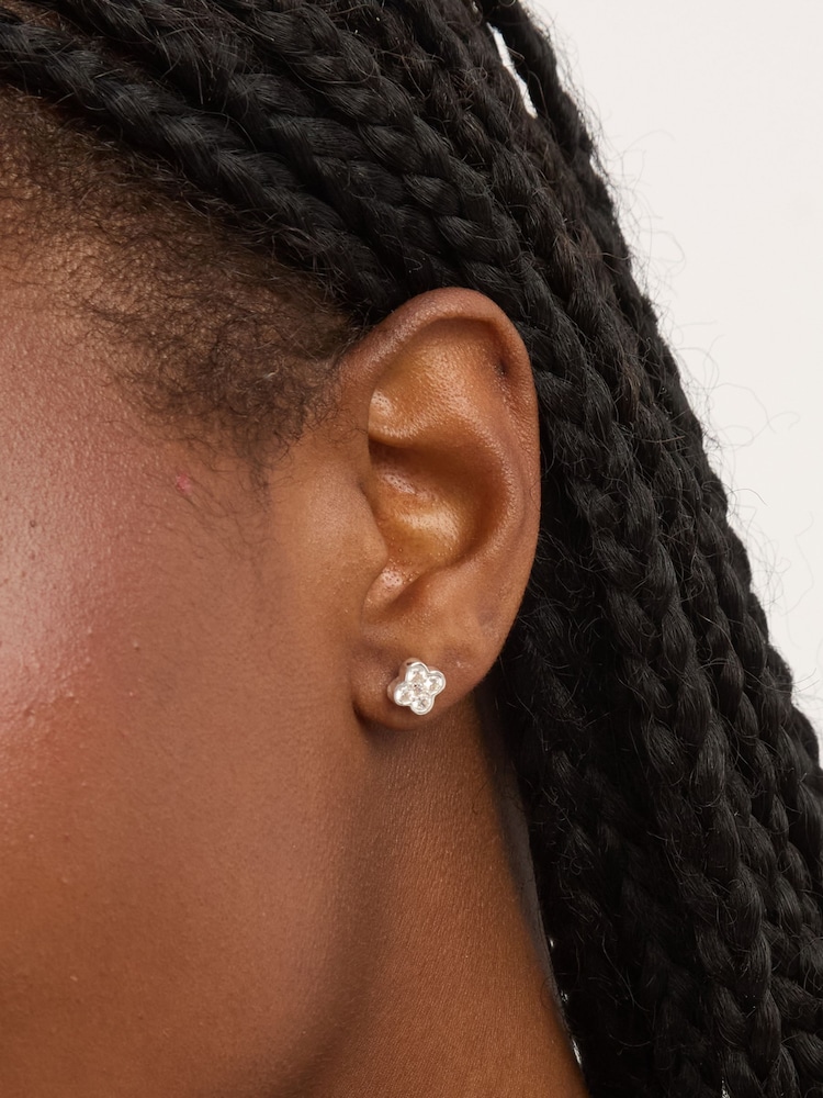 Simply Silver 925 Sterling Silver Polished and Cubic Zirconia Clover Stud Earrings - Image 1 of 2 Simply Silver 925 Sterling Silver Polished and Cubic Zirconia Clover Stud Earrings - Image 1 of 2