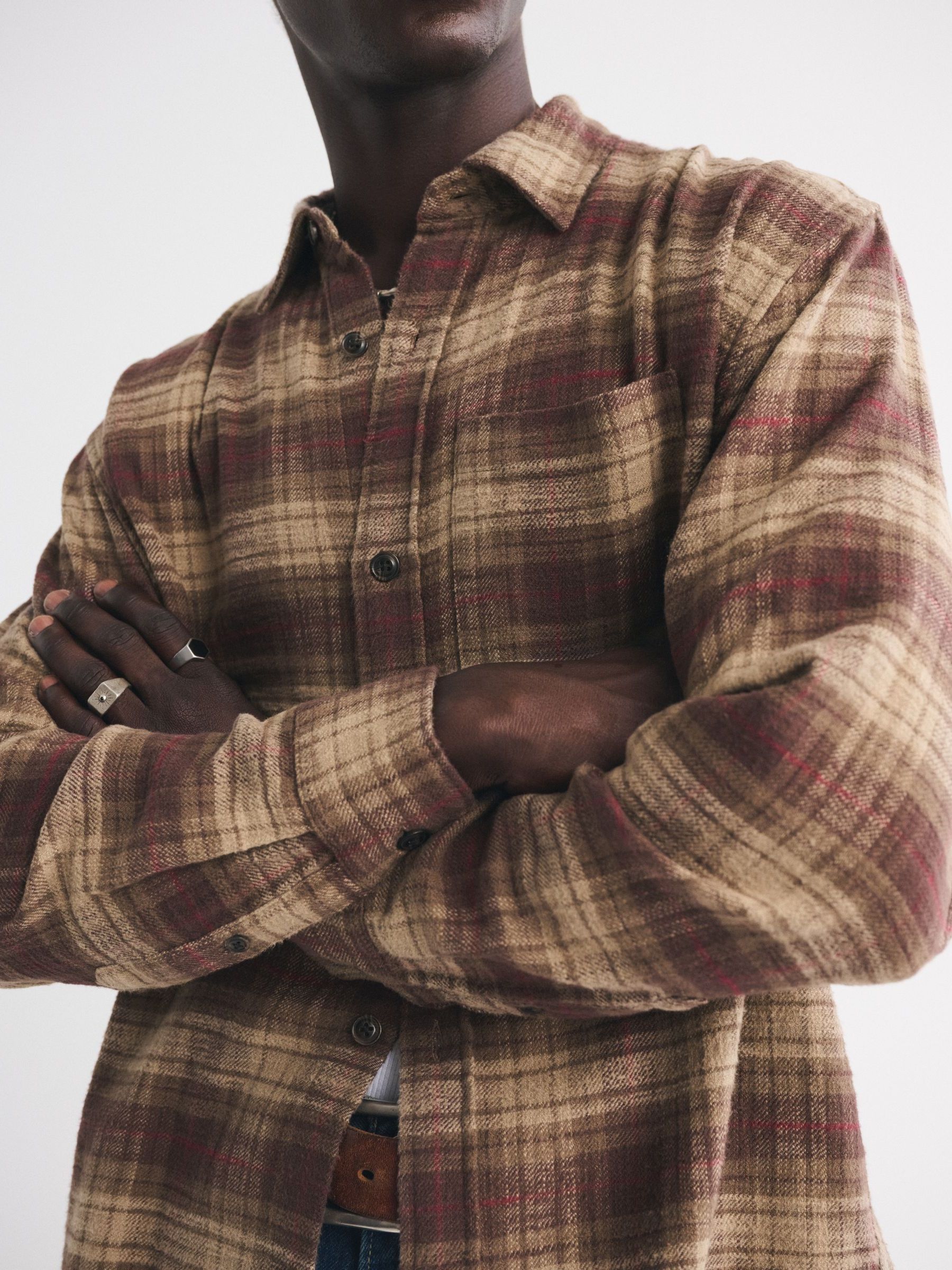 Buy Abercrombie & Fitch Brown Long Sleeve Textural Flannel Button