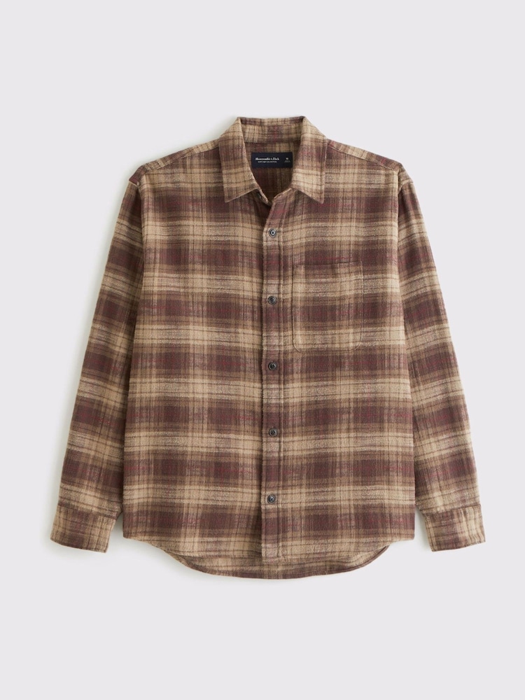 rjava - Abercrombie & Fitch Sleeve Textural Flannel Button Up Shirt - Slika 7 iz 7