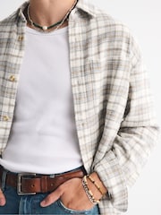 Cream - Abercrombie & Fitch Sleeve Textural Flannel Button Up Shirt - Slika 5 iz 8