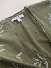 Sage Green Leaf Print Longline Tie Waist Kaftan - Image 8 of 8