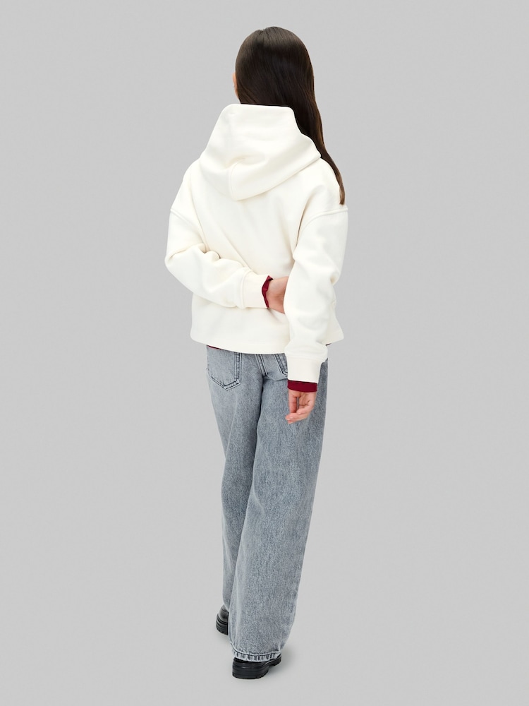 Calvin Klein Cream Fleece Logo Hoodie - Image 2 of 5