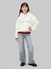 Calvin Klein Cream Fleece Logo Hoodie - Image 3 of 5