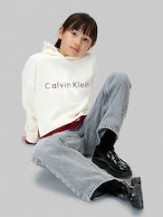 Calvin Klein Cream Fleece Logo Hoodie - Image 4 of 5