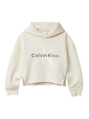 Calvin Klein Cream Fleece Logo Hoodie - Image 5 of 5