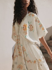 White Maxi Floral Print Kaftan - Image 4 of 8
