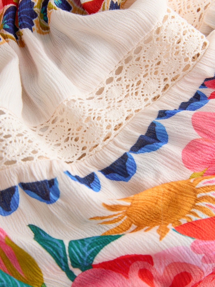 Cream Floral Print Tie Front Maxi Length Cover-Up - Image 3 of 3