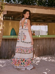 Cream Floral Print Tie Front Maxi Length Cover-Up - Image 4 of 8