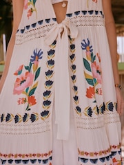 Cream Floral Print Tie Front Maxi Length Cover-Up - Image 5 of 8