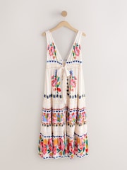 Cream Floral Print Tie Front Maxi Length Cover-Up - Image 6 of 8