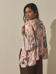 Nude Floral Kew Collection - Tie Front Cover-Up - Larawan 2 ng 7