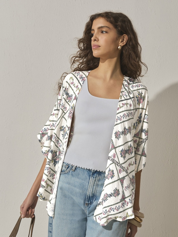 Blue Floral Tie Front Cover-Up - Image 1 of 7