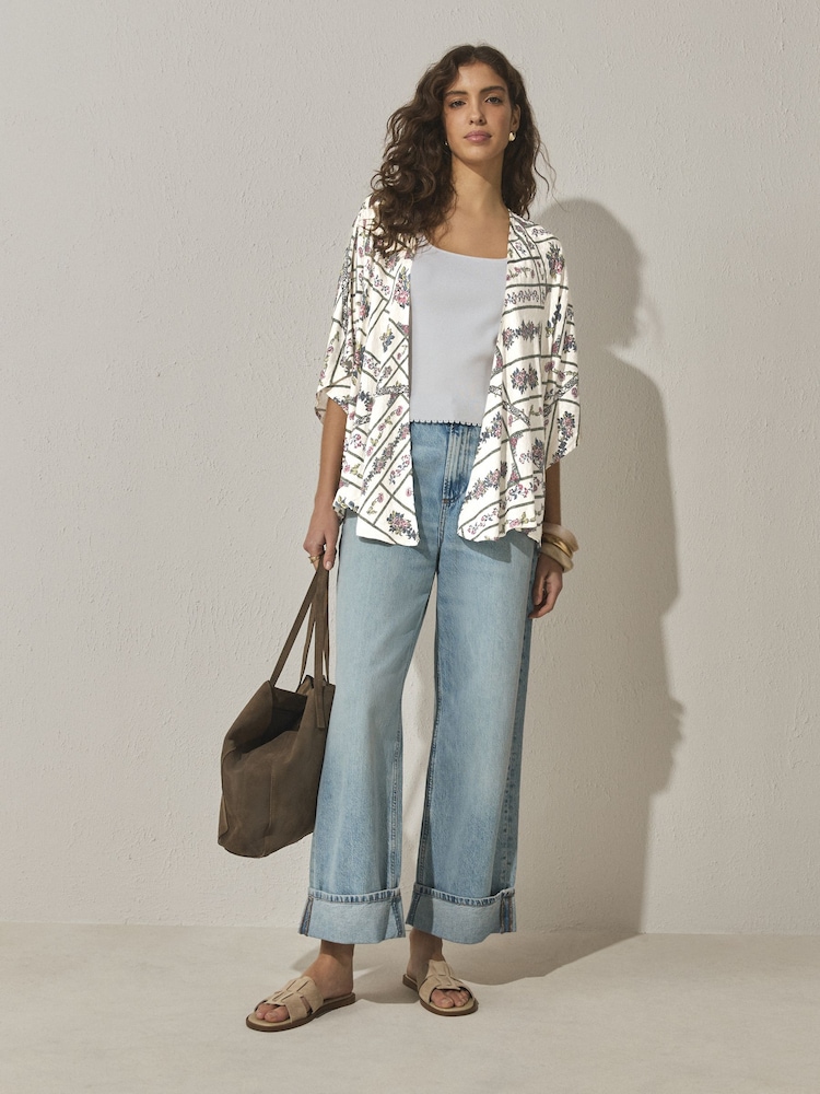 Blue Floral Tie Front Cover-Up - Image 2 of 7