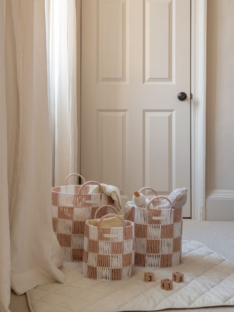 Avery Row Nude Checkerboard Storage Basket Set of 3 - Image 1 of 4 Avery Row Nude Checkerboard Storage Basket Set of 3 - Image 1 of 4