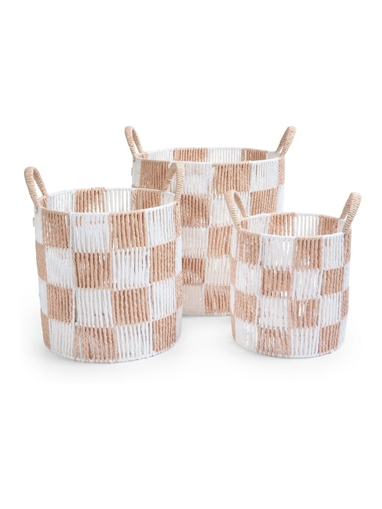 Avery Row Nude Checkerboard Storage Basket Set of 3 - Image 4 of 4 Avery Row Nude Checkerboard Storage Basket Set of 3 - Image 4 of 4