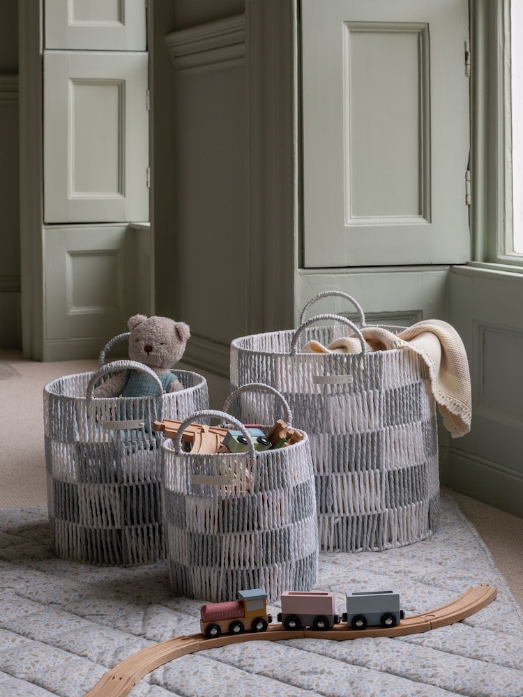 Avery Row Powder Blue Checkerboard Storage Basket Set of 3 - Image 1 of 4 Avery Row Powder Blue Checkerboard Storage Basket Set of 3 - Image 1 of 4