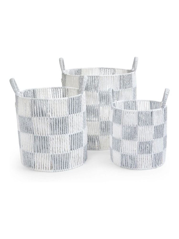 Avery Row Powder Blue Checkerboard Storage Basket Set of 3 - Image 4 of 4 Avery Row Powder Blue Checkerboard Storage Basket Set of 3 - Image 4 of 4